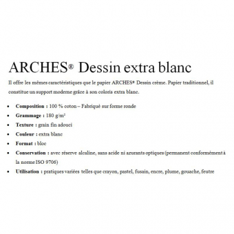 16 FEUILLES 180G ARCHES DESSIN EXTRA BLANC