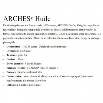 ARCHES HUILE FEUILLES, POCHETTES FEUILLE ARCHES HUILE 56 X 76 300G BLANC