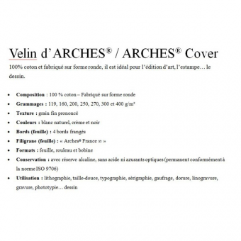 VELIN D ARCHES FEUILLE VELIN D ARCHES 56 X 76 250 G NOIR