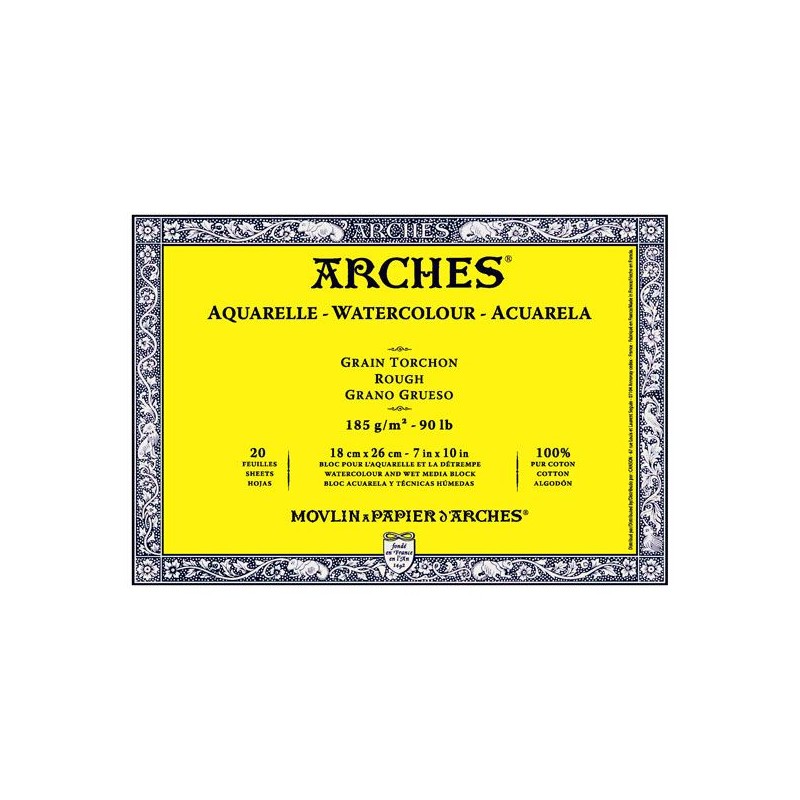 ARCHES BLOCS COLLES 4 CÔTES BLOC ARCHES COLLE 4 COTES 20 FEUILLES 185G GRAIN TORCHON BLANC NATUREL