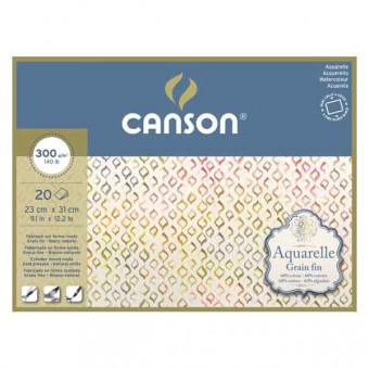 CANSON AQUARELLE BLOC COLLE 4 COTES  20 FEUILLES 300 G GRAIN FIN