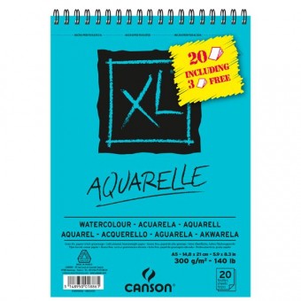 XL AQUARELLE ALBUM SPIRALE 20 FEUILLES 300G GRAIN FIN BLANC DONT 3 FEUILLES OFFERTES