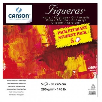 FIGUERAS MANIPACK 5 FEUILLES 50 X 65 290G GRAIN TOILE BLANC