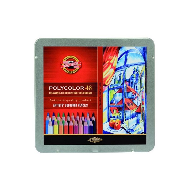 COFFRET MÉTAL 48 CRAYONS DE COULEUR POLYCOLOR