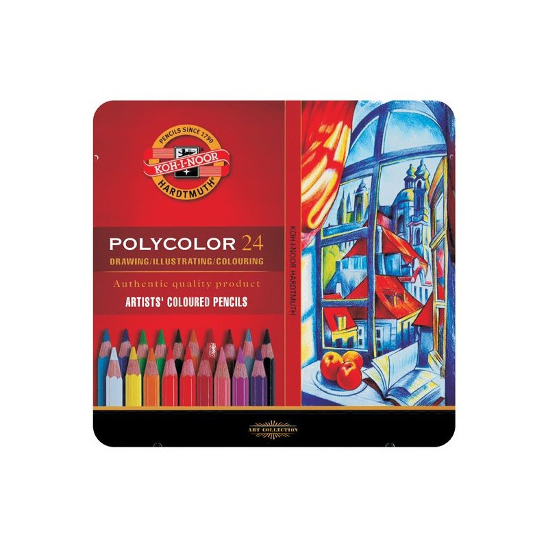 COFFRET MÉTAL 24 CRAYONS DE COULEUR POLYCOLOR