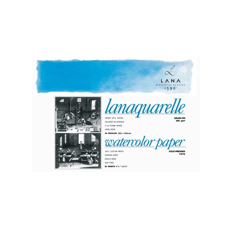 LANAQUARELLE BLOC 20 FEUILLES 300G GRAIN FIN BLANC NATUREL