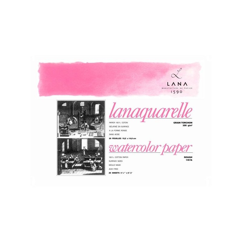 LANAQUARELLE BLOC 20 FEUILLES 300G GRAIN TORCHON BLANC NATUREL