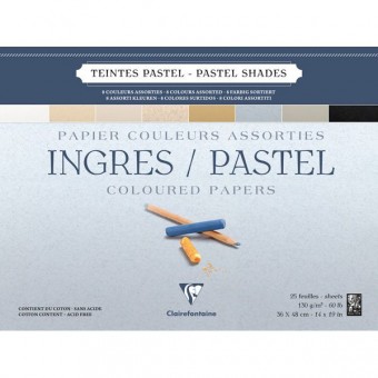 BLOC INGRES 25 FEUILLES 130 G TEINTES PASTEL ASSORTIES