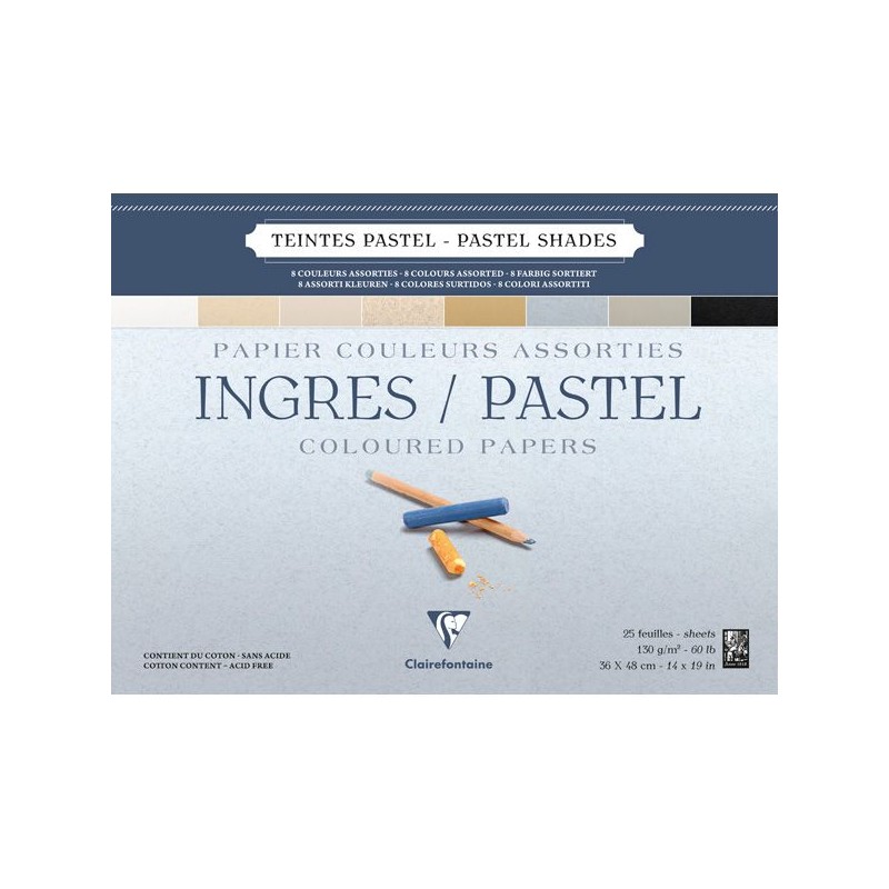 BLOC INGRES 25 FEUILLES 130 G TEINTES PASTEL ASSORTIES