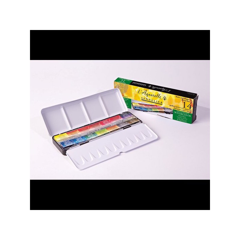 BOITE METAL 14 GODETS ENTIERS AQUARELLE EXTRA FINE 1 PINCEAU