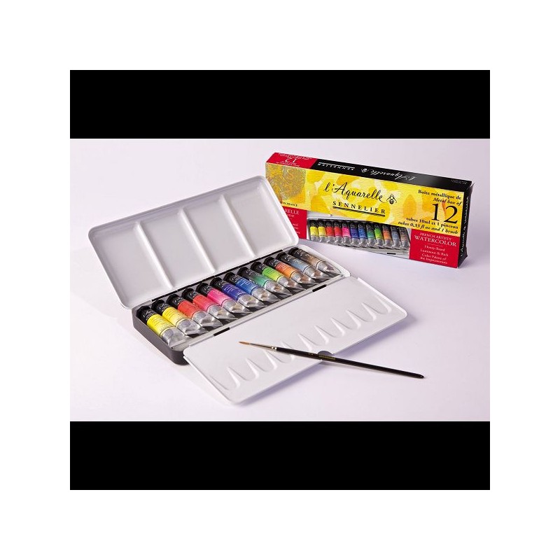 BOITE METAL 12 TUBES 10ML AQUARELLE EXTRA FINE 1 PINCEAU