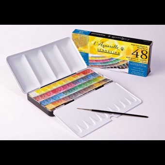 BOITE METAL 48 1/2 GODETS  AQUARELLE EF 1 PINCEAU