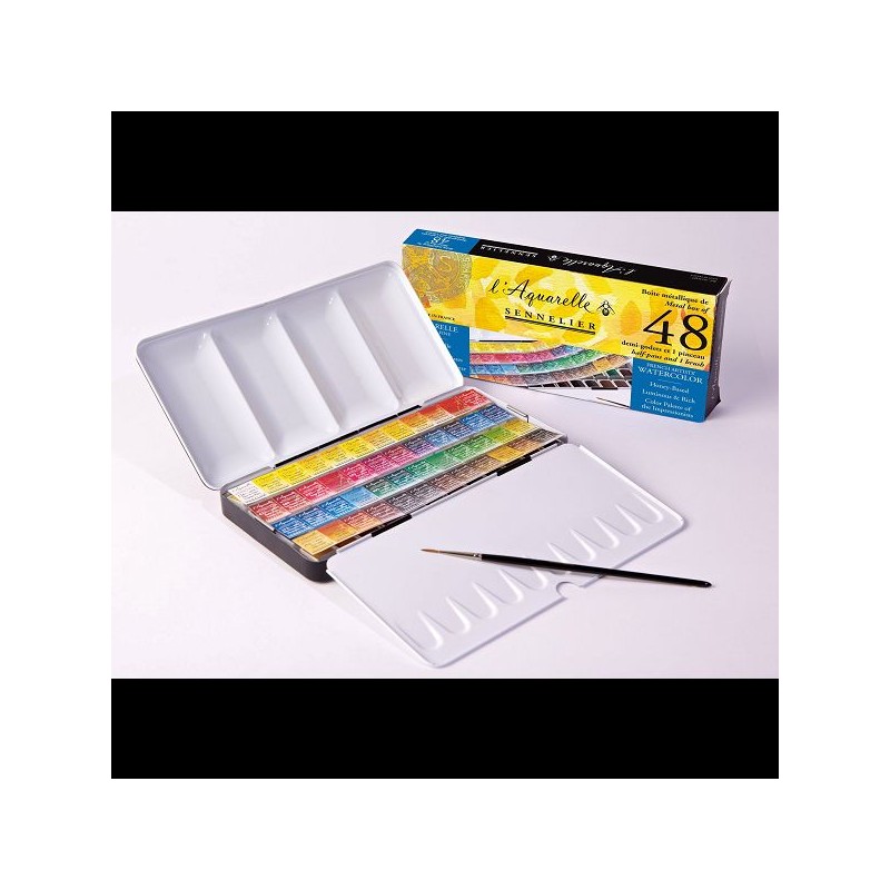 BOITE METAL 48 1/2 GODETS  AQUARELLE EF 1 PINCEAU