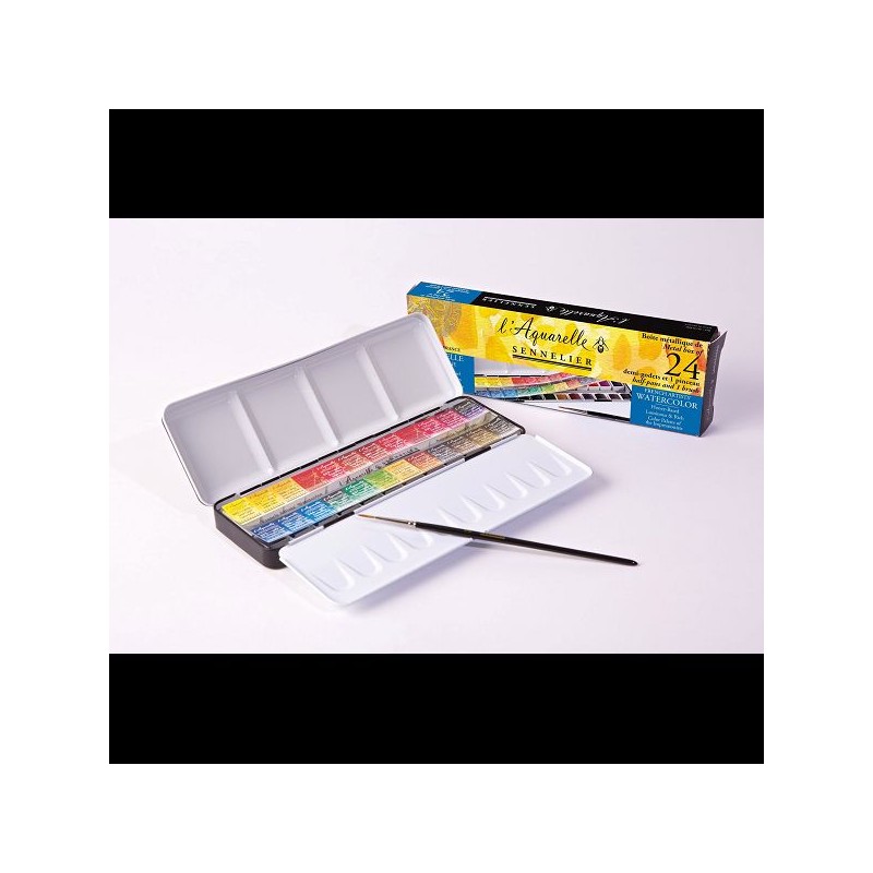 BOITE METAL 24 1/2 GODETS AQUARELLE EXTRA FINE 1 PINCEAU