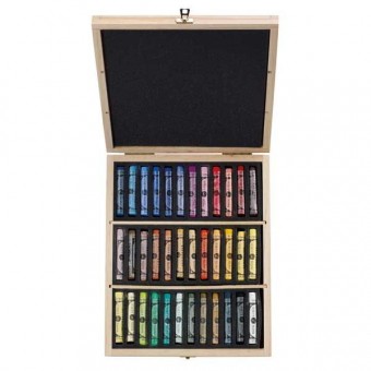 COFFRET BOIS GARNI 36 PASTELS A L ECU