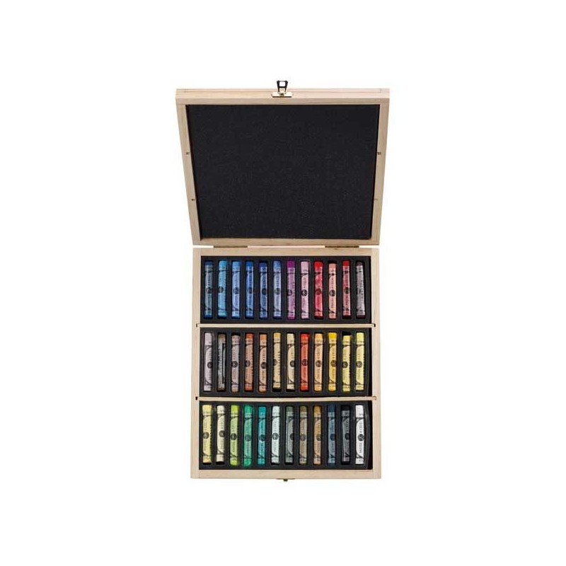 COFFRET BOIS GARNI 36 PASTELS A L ECU