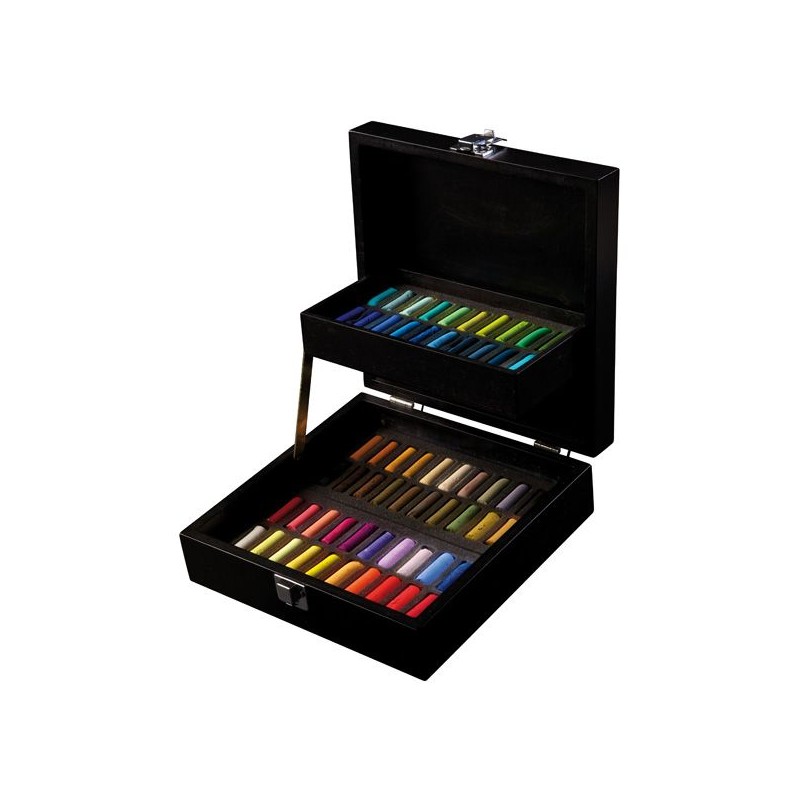 COFFRET BOIS NOIR 60 DEMI-PASTELS A L'ECU