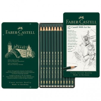 COFFRET 12 CRAYONS GRAPHITE CASTELL 9000 DE 8B A 2H