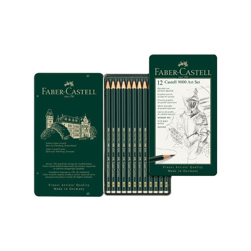 COFFRET 12 CRAYONS GRAPHITE CASTELL 9000 DE 8B A 2H