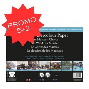 PAPIERS POCHETTE 5 FEUILLES + 2 OFFERTES BAOHONG AQUARELLE 100 % COTON 300 G GRAIN FIN 56 X 76