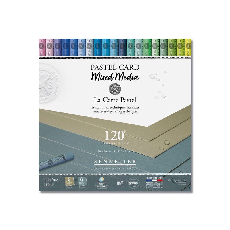 BLOC PASTEL CARD MIXED MEDIA 12 FEUILLES 410 G BLEU FONCE / GRIS CLAIR